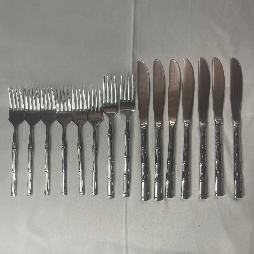 Vintage Bamboo Stainless Steel Flatware Set Mixed Lot made in Korea